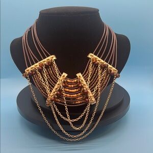 #P60 Elegant Gold and Brown Layered Necklace